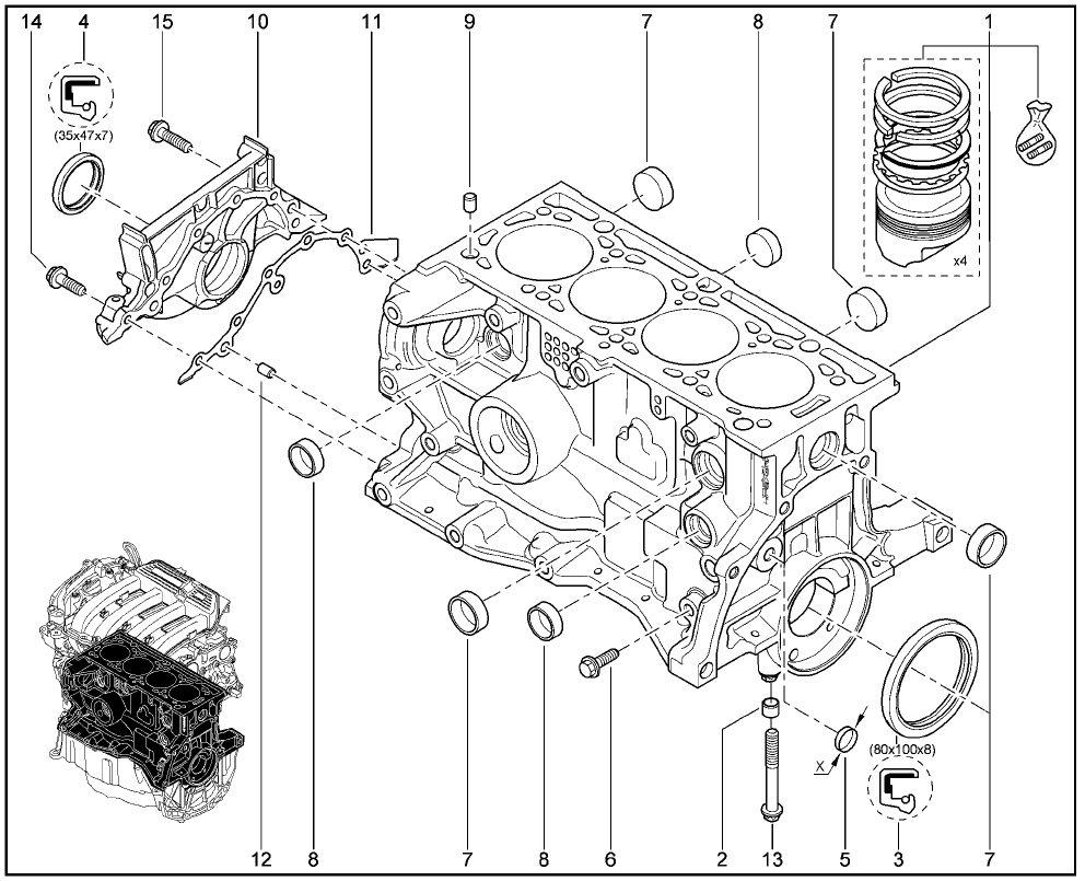Номера деталей блока цилиндров двигателя Renault K4M (16кл) Лада Ларгус