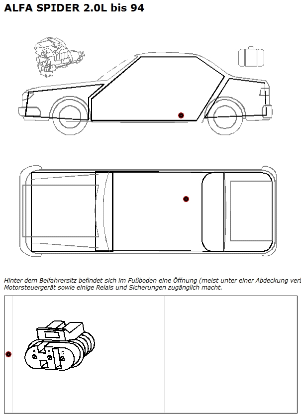 ALFA ROMEO ALFA SPIDER 2.0L bis 94 место установки разъема диагностики